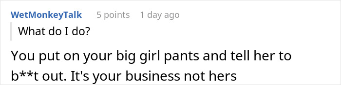 Comment text showing advice on handling a difficult sister-in-law situation during Thanksgiving family conflict.