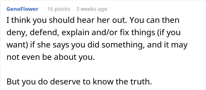Comment discussing the best friend no contact returns, advising to hear her out before responding or defending. Comment discussing the best friend no contact returns, advising to hear her out before responding or defending.