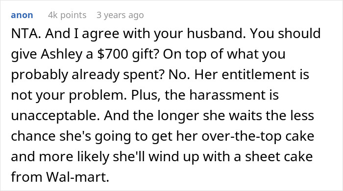Screenshot of an online forum discussing a bride wanting to upgrade her honeymoon at a bridesmaid’s expense.