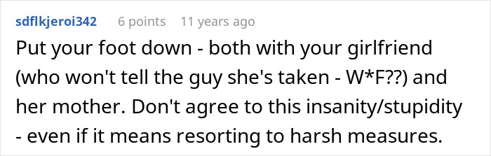 Screenshot of an online comment discussing a mom interfering in her daughter's happy relationship after a date.