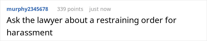 Screenshot of a forum post asking about a restraining order for harassment, reflecting conflict in a parenting dispute.