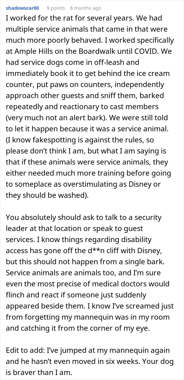 Reddit user discusses Disneyland security and service dog behavior, highlighting issues with disabled access and training. Reddit user discusses Disneyland security and service dog behavior, highlighting issues with disabled access and training.