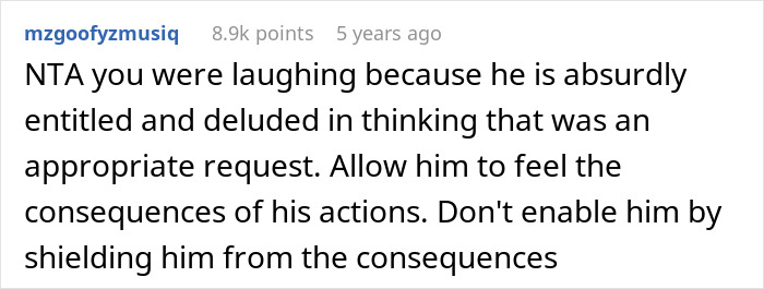 Screenshot of a Reddit comment about a teen breaking a new chair and asking dad for a replacement, discussing consequences. Screenshot of a Reddit comment about a teen breaking a new chair and asking dad for a replacement, discussing consequences.
