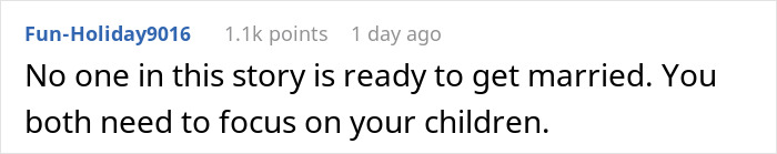 Comment on a forum post about a foodie woman breaking up with her fiancé over his kid and buttered noodles future. Comment on a forum post about a foodie woman breaking up with her fiancé over his kid and buttered noodles future.