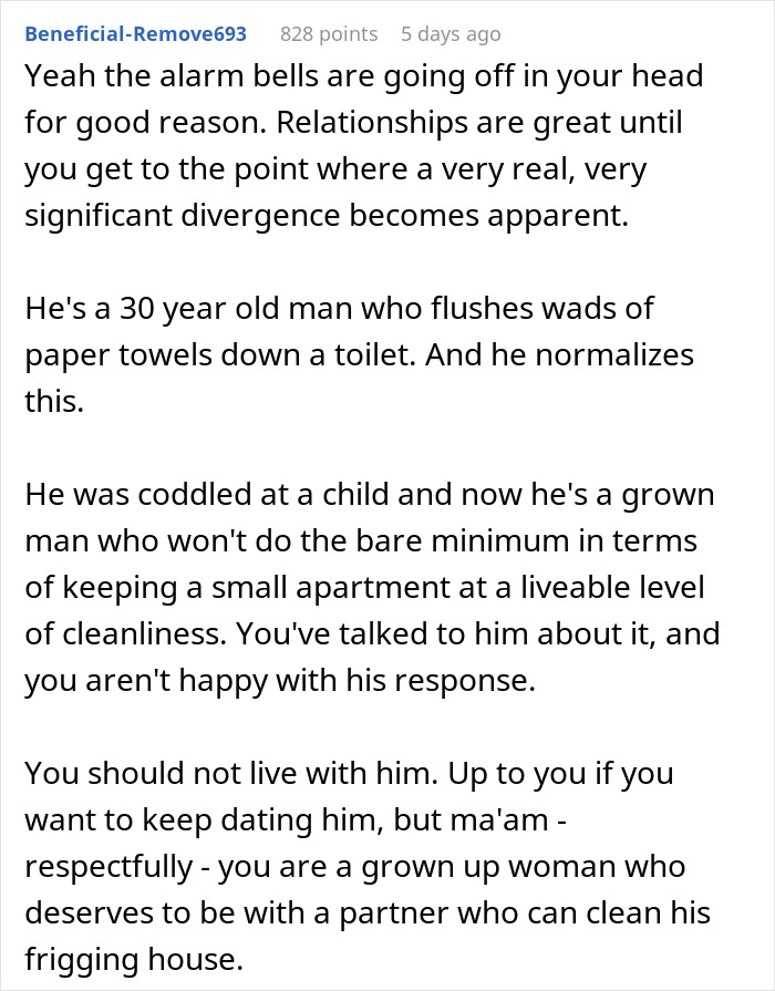 Text post discussing relationship issues due to boyfriend’s poor cleanliness, reflecting GF feels uneasy moving in. Text post discussing relationship issues due to boyfriend’s poor cleanliness, reflecting GF feels uneasy moving in.