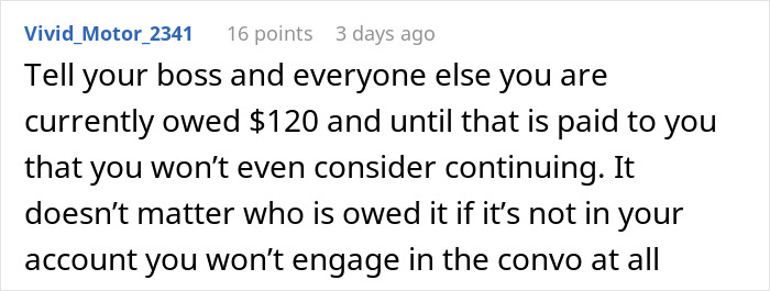 Text post from a user explaining money owed on Venmo and refusing to engage until payment is made. Text post from a user explaining money owed on Venmo and refusing to engage until payment is made.