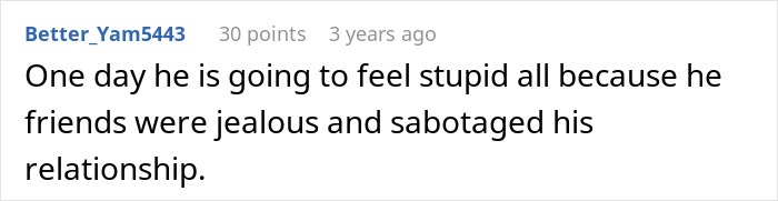 Screenshot of a forum comment discussing relationship jealousy and sabotage involving a woman leaving the US to start anew in France. Screenshot of a forum comment discussing relationship jealousy and sabotage involving a woman leaving the US to start anew in France.