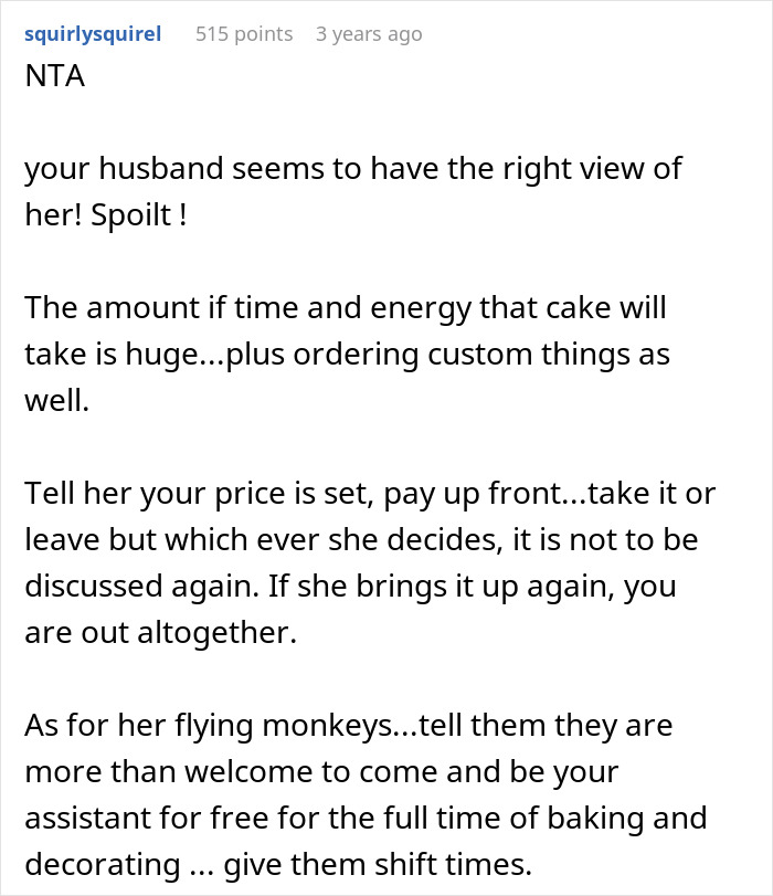 Comment discussing bride wanting to upgrade honeymoon at bridesmaid’s expense and setting firm boundaries on costs.