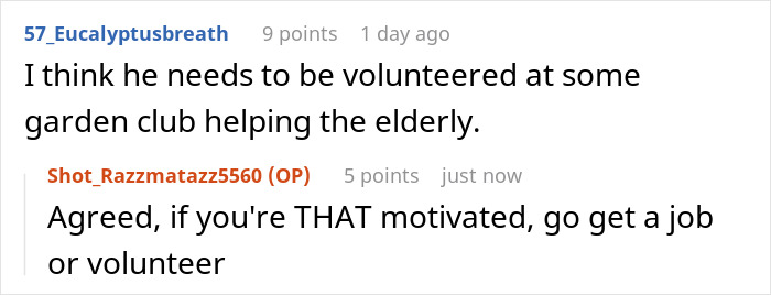 Screenshot of a Reddit conversation about a neighbor coming over early and a lady using a car panic alarm for revenge.