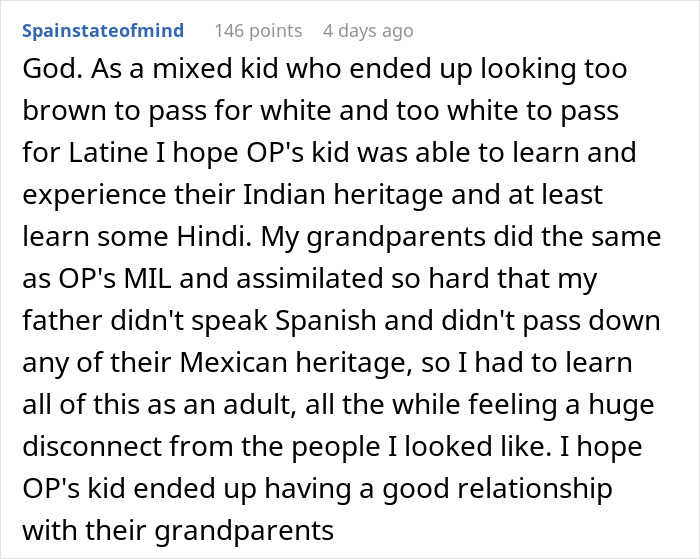 Comment discussing challenges of heritage identity and family relationships in the context of Indian grandmother demanding DNA test for baby. Comment discussing challenges of heritage identity and family relationships in the context of Indian grandmother demanding DNA test for baby.
