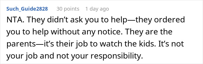 Screenshot of online comment explaining boyfriend not responsible for girlfriend’s son or free babysitting duties.