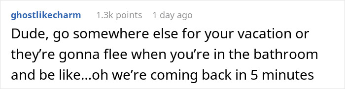 Text comment on a social media post about refusing babysitting during vacation, sparking debate on being selfish with a life. Text comment on a social media post about refusing babysitting during vacation, sparking debate on being selfish with a life.