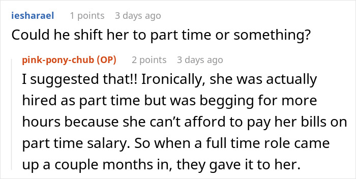 Screenshot of an online discussion about a woman eating what she shouldn’t and the coworker dealing with the consequences. Screenshot of an online discussion about a woman eating what she shouldn’t and the coworker dealing with the consequences.