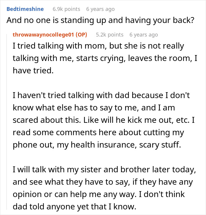 Text conversation about a mom’s affair, concerns about college money, and fears of dad’s reaction and support. Text conversation about a mom’s affair, concerns about college money, and fears of dad’s reaction and support.