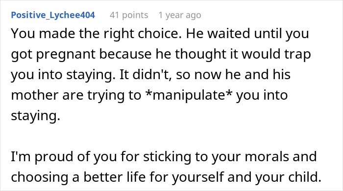 Comment highlighting a husband's cheating during pregnancy and postpartum, and the wife's choice to leave for a better life. Comment highlighting a husband's cheating during pregnancy and postpartum, and the wife's choice to leave for a better life.