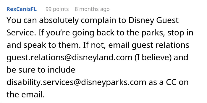 Comment about Disneyland guest service advice on disability and service dog email contacts for security questions. Comment about Disneyland guest service advice on disability and service dog email contacts for security questions.