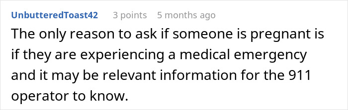 Screenshot of an online comment about whether a boss should ask an employee if she’s pregnant in a right to fire state.