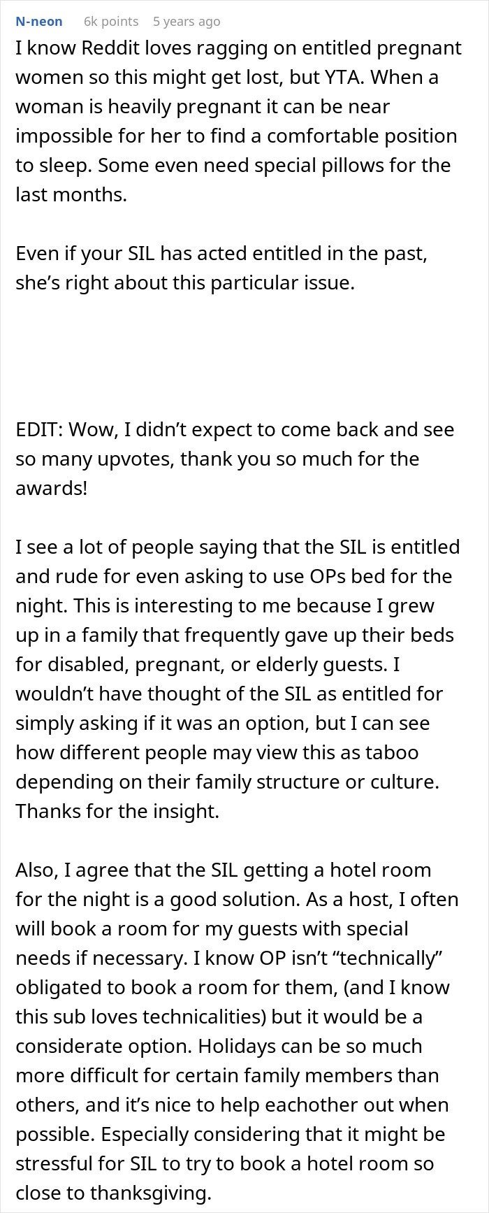 Reddit comment discussing pregnant SIL offended over being given an air mattress and calling dibs on the couple’s room. Reddit comment discussing pregnant SIL offended over being given an air mattress and calling dibs on the couple’s room.