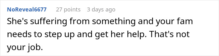 Comment text on a forum about sibling refuse newborn nephew care, urging family to step up and provide help. Comment text on a forum about sibling refuse newborn nephew care, urging family to step up and provide help.