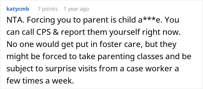 Reddit user advises teen refusing to babysit step-siblings, discusses parenting responsibilities and CPS involvement.