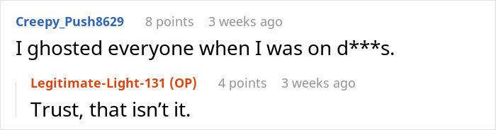 Online comment thread showing a conversation about ghosting and trust related to best friend no contact returns. Online comment thread showing a conversation about ghosting and trust related to best friend no contact returns.