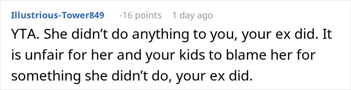 Screenshot of a forum comment discussing a cheating husband furious at his ex-wife over his mistress's infertility issue. Screenshot of a forum comment discussing a cheating husband furious at his ex-wife over his mistress's infertility issue.