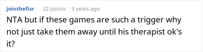 Text post with user jointhefisr suggesting to take away games until therapist approval, discussing teen breaking new chair. Text post with user jointhefisr suggesting to take away games until therapist approval, discussing teen breaking new chair.