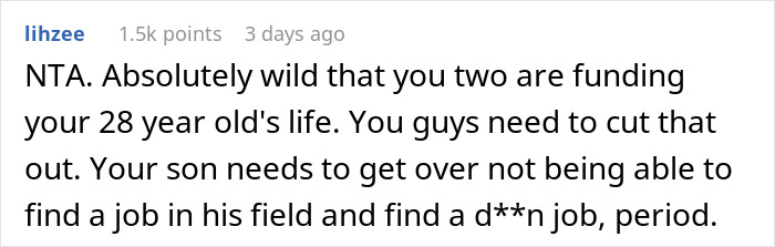 Screenshot of an online comment discussing husband retirement children finances and the challenges of adult children financial dependence. Screenshot of an online comment discussing husband retirement children finances and the challenges of adult children financial dependence.