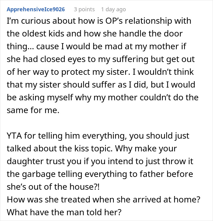 Man’s reaction to teen daughter’s relationship sparks debate on why wife helped to hide details and protect her.