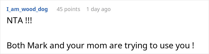 Screenshot of a comment discussion where a user reacts to a situation about a guy thinking his girlfriend’s son is a free babysitter.