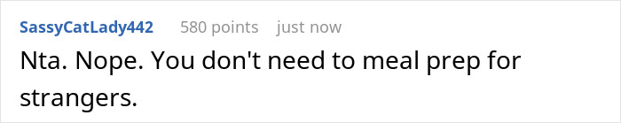 Screenshot of an online comment discussing entitlement and refusal of free meals between siblings in a family conflict. Screenshot of an online comment discussing entitlement and refusal of free meals between siblings in a family conflict.