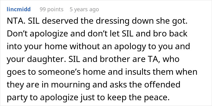 Comment discussing a grieving dad making his daughter's birthday special while his sister-in-law mocks his spending.