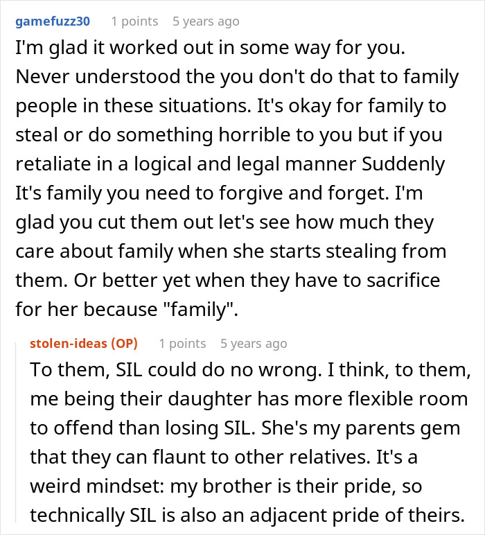 Reddit discussion highlighting a woman’s sister-in-law stealing and publishing a book, facing financial loss.