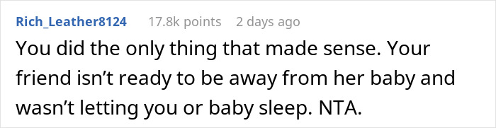 Comment about friend agreeing to babysit overnight while mom panics and calls frequently, showing concern and support. Comment about friend agreeing to babysit overnight while mom panics and calls frequently, showing concern and support.