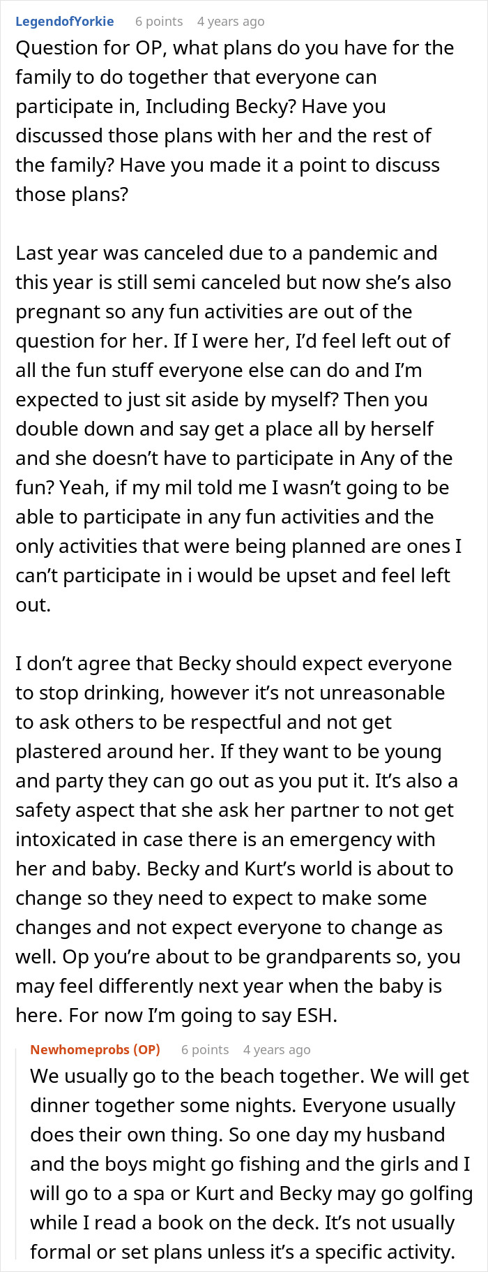 Comment section discussing family plans and pregnancy complaints between mother-in-law and daughter-in-law after repeated issues.