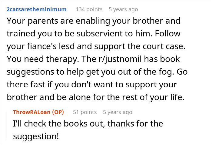 Reddit discussion about bride’s family conflict after fiancé threatens legal action involving her brother. Reddit discussion about bride’s family conflict after fiancé threatens legal action involving her brother.