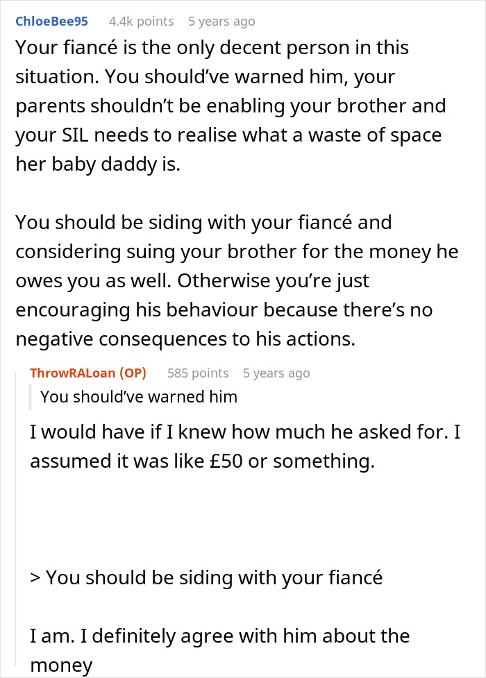 Comments discussing fiancé threatening legal action against bride’s brother amid wedding family conflict and money dispute. Comments discussing fiancé threatening legal action against bride’s brother amid wedding family conflict and money dispute.