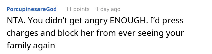 Screenshot of an online comment discussing a woman deciding to destroy child&rsquo;s Christmas presents over charity concerns.