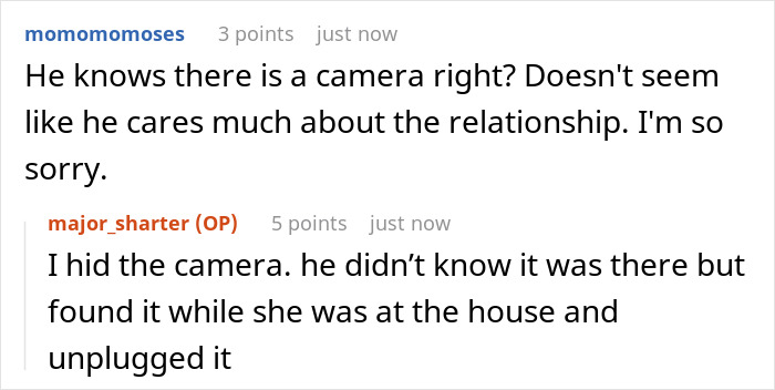 Conversation about a boyfriend cheating woman on vacation, mentioning a hidden camera and relationship concerns.