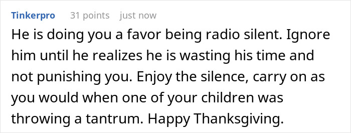 Comment advising to ignore MIL's behavior during Thanksgiving like a free buffet and handle the situation calmly.