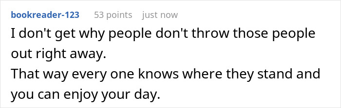 User comment about guests wanting to remove dress code breaker at wedding, discussing bold red dress reaction. User comment about guests wanting to remove dress code breaker at wedding, discussing bold red dress reaction.