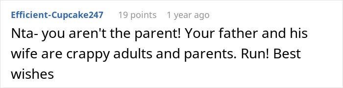 Screenshot of a comment where a teen tells dad she's never babysitting step-siblings again, leaving him fuming.