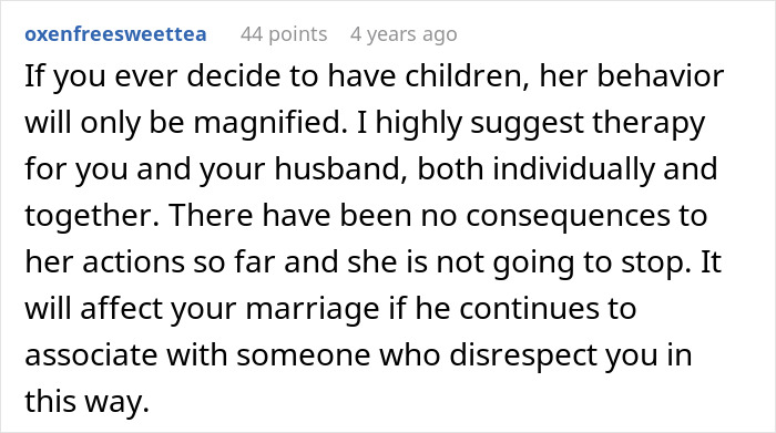 Comment discussing the negative impact of mom’s behavior on son’s wedding and marriage, suggesting therapy. Comment discussing the negative impact of mom’s behavior on son’s wedding and marriage, suggesting therapy.