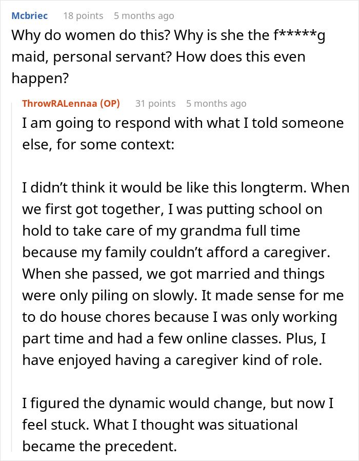 Reddit discussion about man treating wife like servant and his shock that she no longer feels attracted to him. Reddit discussion about man treating wife like servant and his shock that she no longer feels attracted to him.