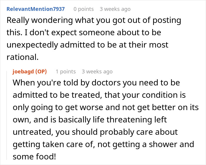 Screenshot of a Reddit conversation where a Karen patient tries to impose her rules on ER staff and calls the cops. Screenshot of a Reddit conversation where a Karen patient tries to impose her rules on ER staff and calls the cops.