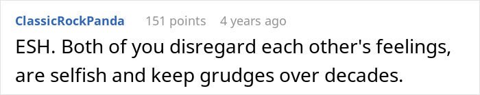 Comment discussing selfishness and grudges between two people after a ruined Christmas memory incident.