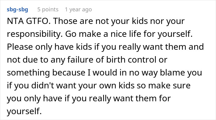 Comment discussing teen refusing to babysit step-siblings and telling dad she won’t do it again.
