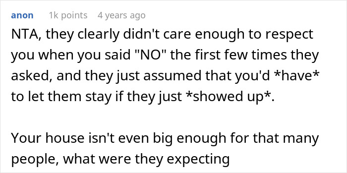 Comment from anonymous user discussing family disrespect and surprise visit conflict during Christmas at 1 a.m. leading to being kicked out. Comment from anonymous user discussing family disrespect and surprise visit conflict during Christmas at 1 a.m. leading to being kicked out.