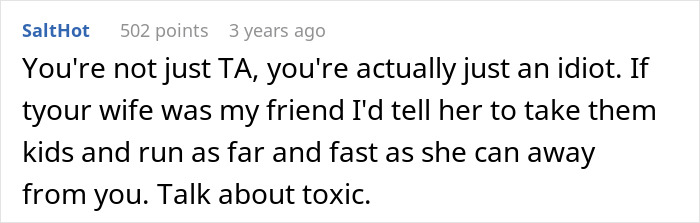 Screenshot of an online comment criticizing a man who keeps inviting guests and expects his wife to cook, labeled toxic behavior.