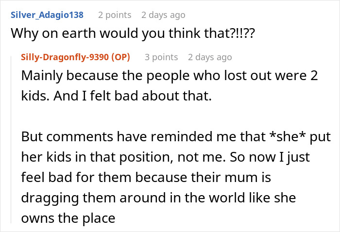 Screenshot of an online discussion about an entitled mother causing a scene after being denied entrance at a private party.